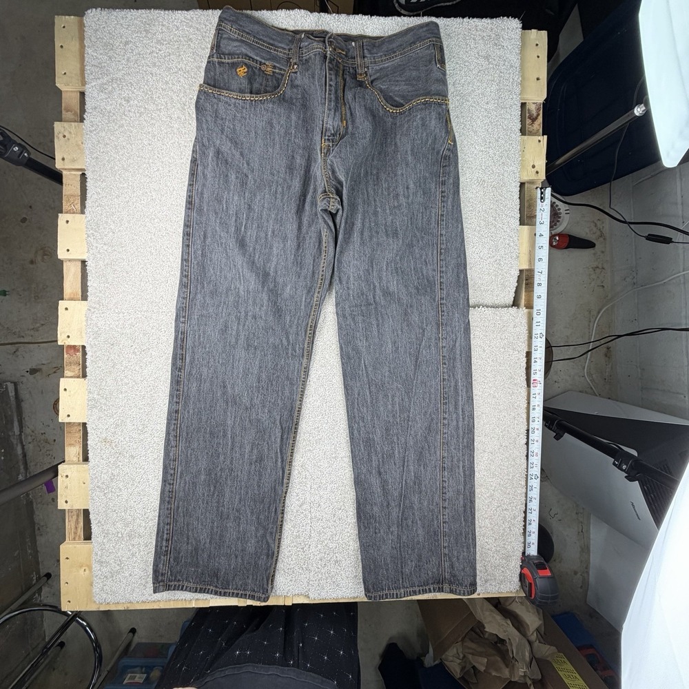 Rocawear Jeans Mens 36x34 Gray Denim Baggy Skater Hip‎ Hop Y2K Embroidered